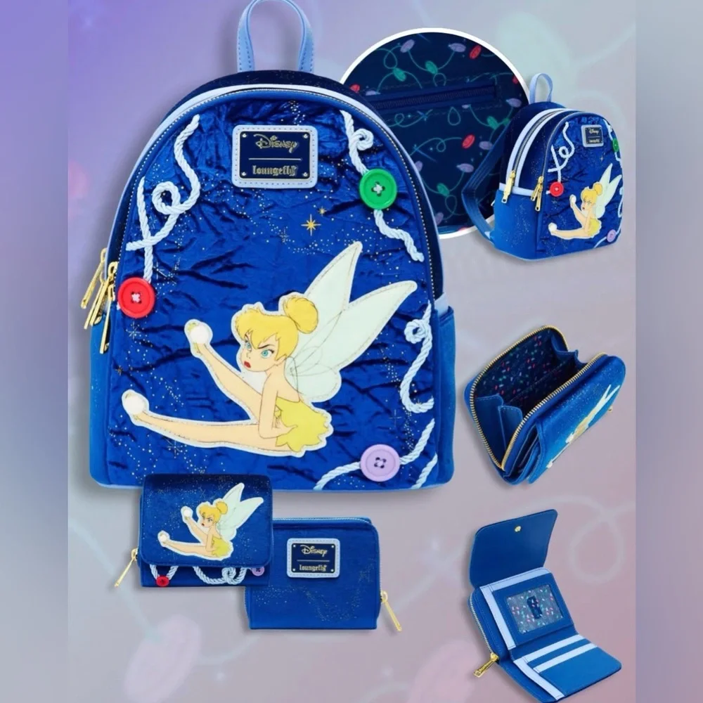 Loungefly Disney Peter Pan Tinker Bell Buttons Light-Up Mini Backpack & Wallet